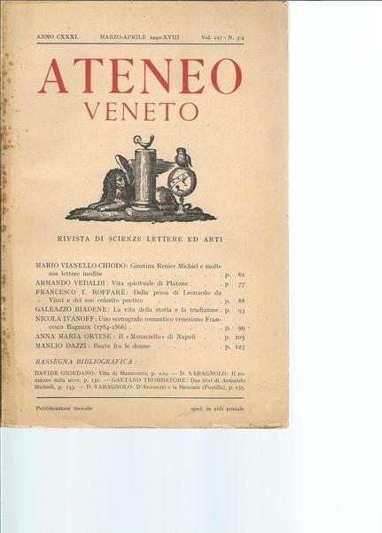 ATENEO VENETO - MARZO APRILE 1940 - VOL. 127 - …