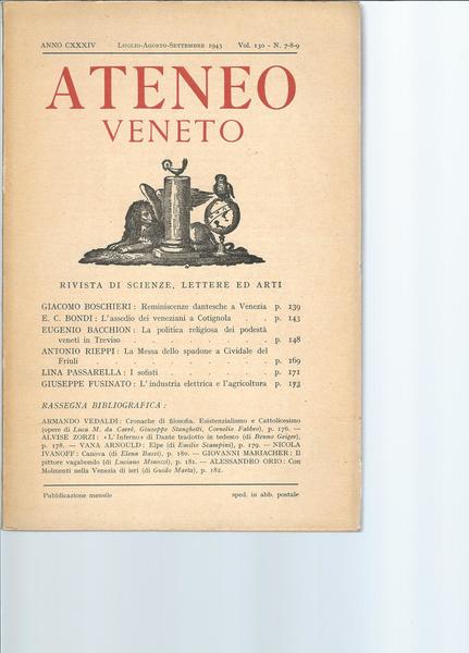 ATENEO VENETO - LUGLIO - AGOSTO - SETTEMBRE 1943 - …