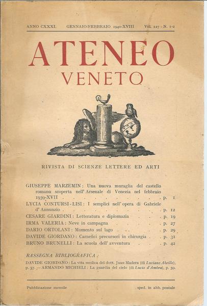 ATENEO VENETO - GENNAIO - FEBBRAIO 1940 - VOL. 127 …