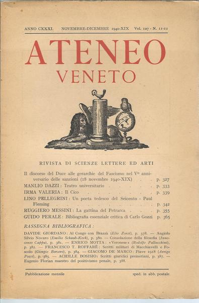 ATENEO VENETO - NOVEMBRE - DICEMBRE 1940 - VOL. 127 …