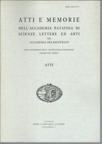 ATTI E MEMORIE DELL'ACCADEMIA PATAVINA DI SCIENZE LETTERE ED ARTI …