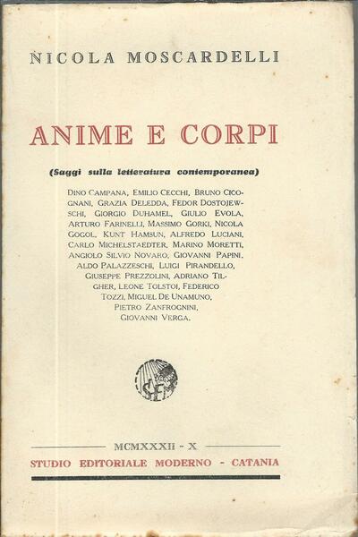 ANIME E CORPI - SAGGI SULLA LETTERATURA CONTEMPORANEA