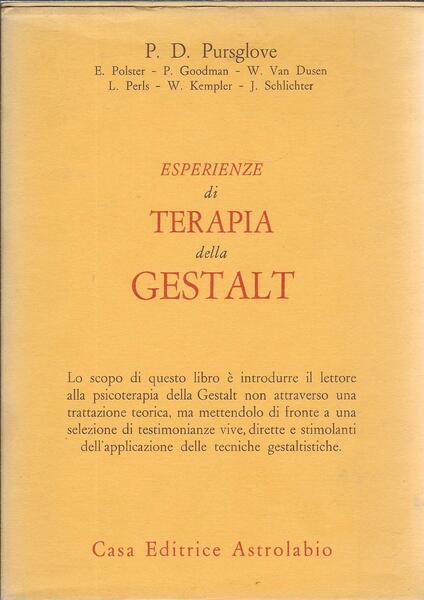 ESPERIENZE DI TERAPIA DELLA GESTALT