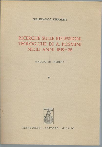 RICERCHE SULLE RIFLESSIONI TEOLOGICHE DI A. ROSMINI NEGLI ANNI 1819 …