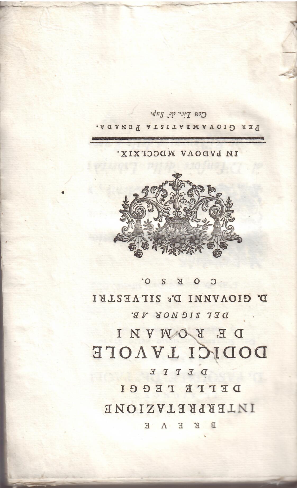 BREVE INTERPRETAZIONE DELLE LEGGI DELLE DODICI TAVOLE DE' ROMANI