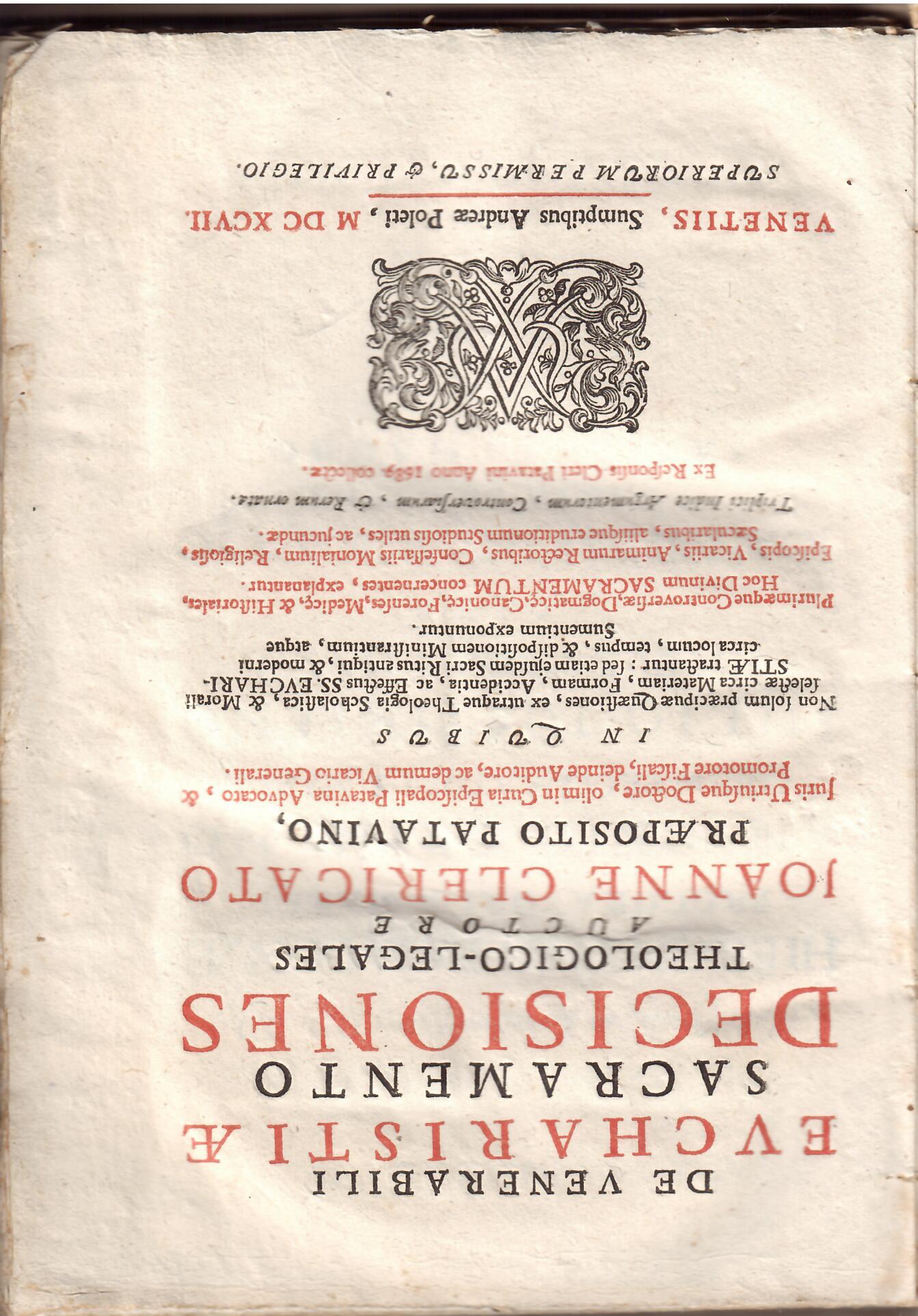 DE VENERABILI EUCHARISTIAE SACRAMENTO DECISIONES THEOLOGICO - LEGALES