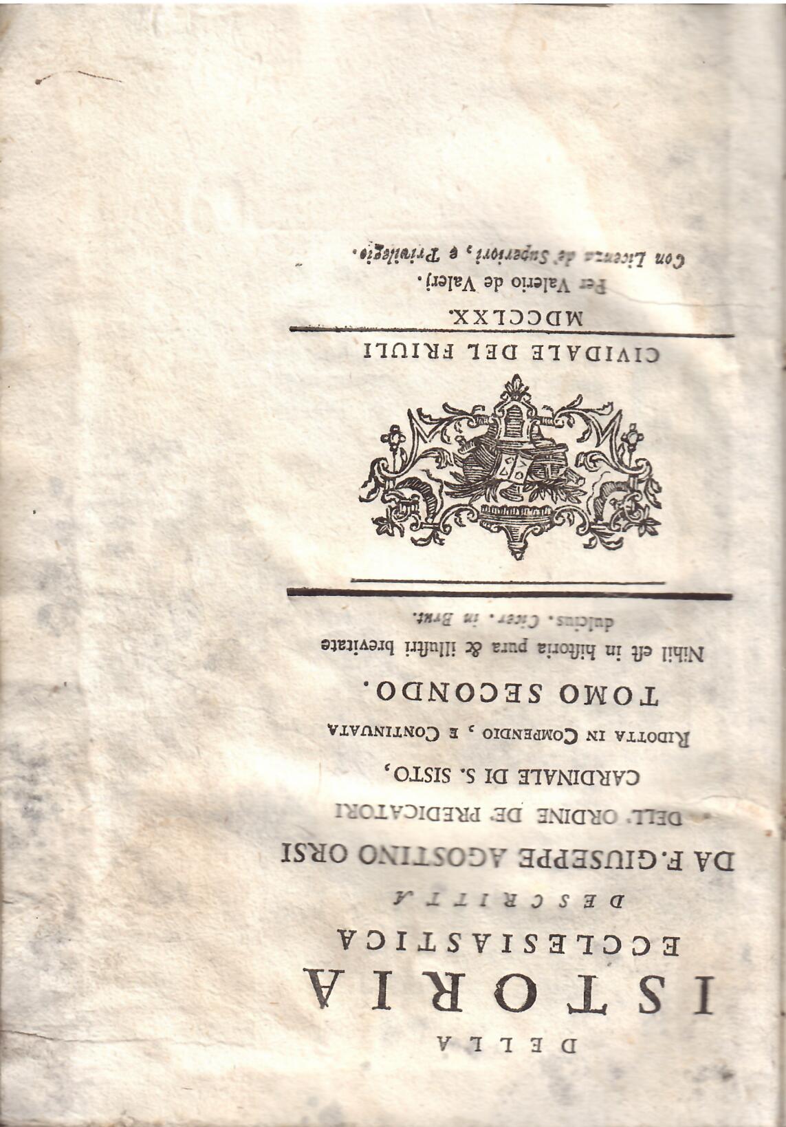 DELLA ISTORIA ECCLESIASTICA DESCRITTA DA F. GIUSEPPE AGOSTINO ORSI - …