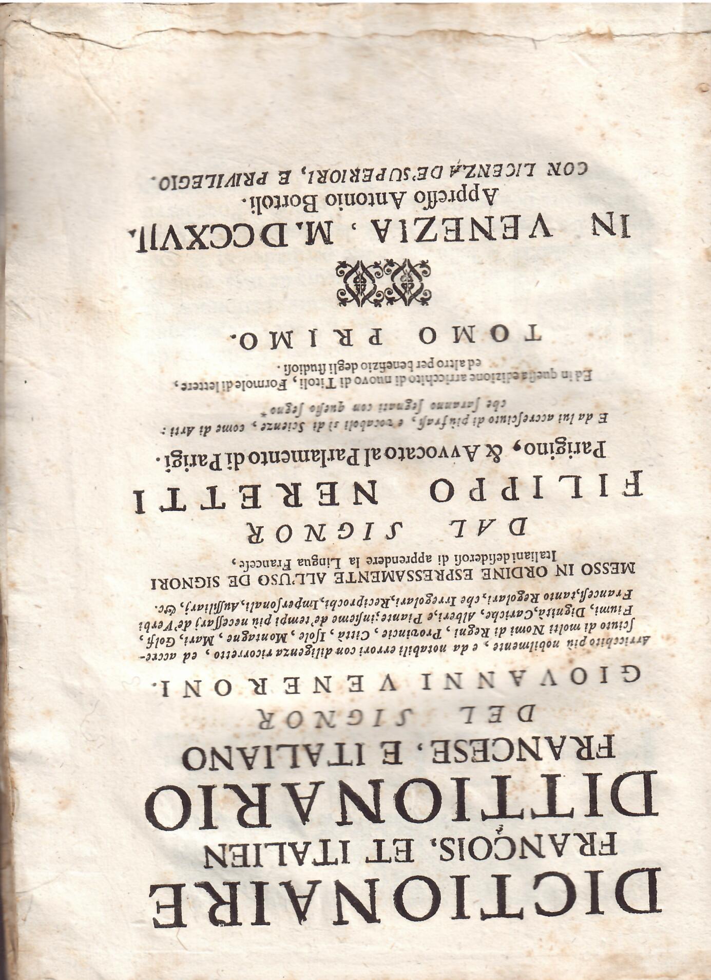 DICTIONAIRE FRANCOIS ET ITALIEN - DITTIONARIO FRANCESE, E ITALIANO