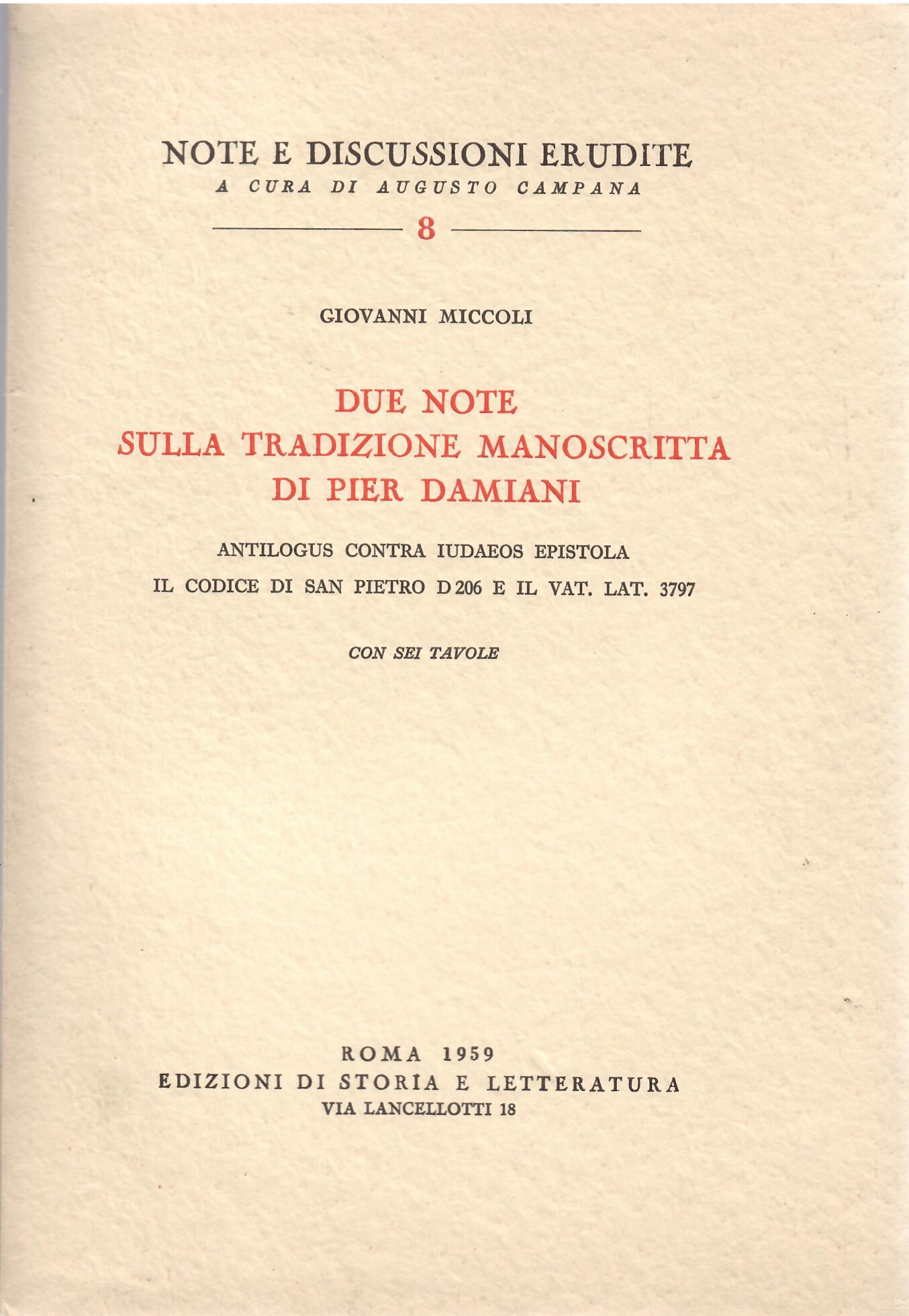 DUE NOTE SULLA TRADIZIONE MANOSCRITTA DI PIER DAMIANI