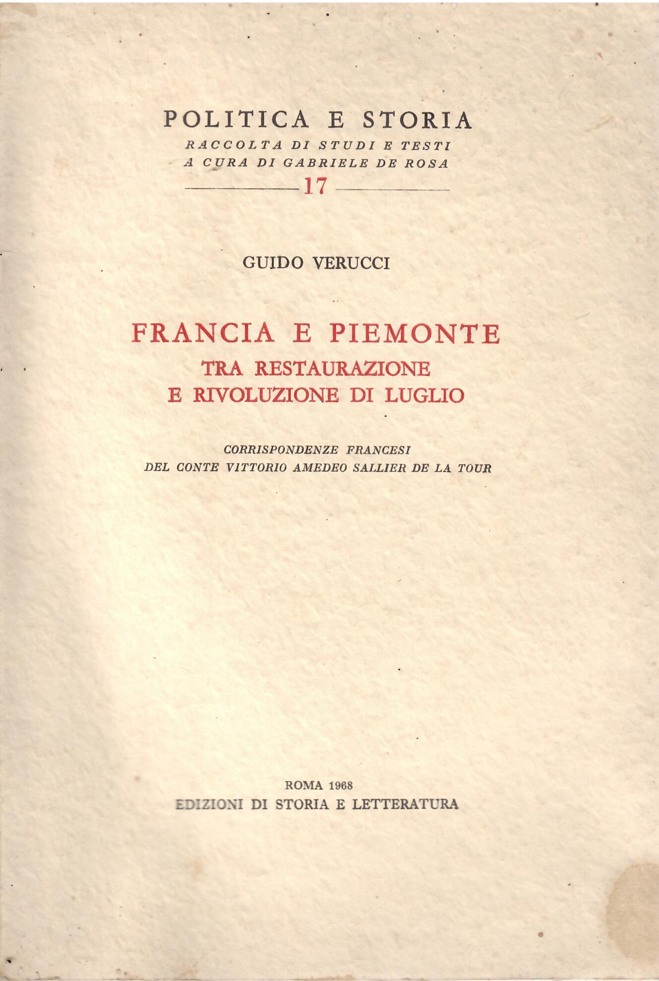 FRANCIA E PIEMONTE TRA RESTAURAZIONE E RIVOLUZIONE DI LUGLIO