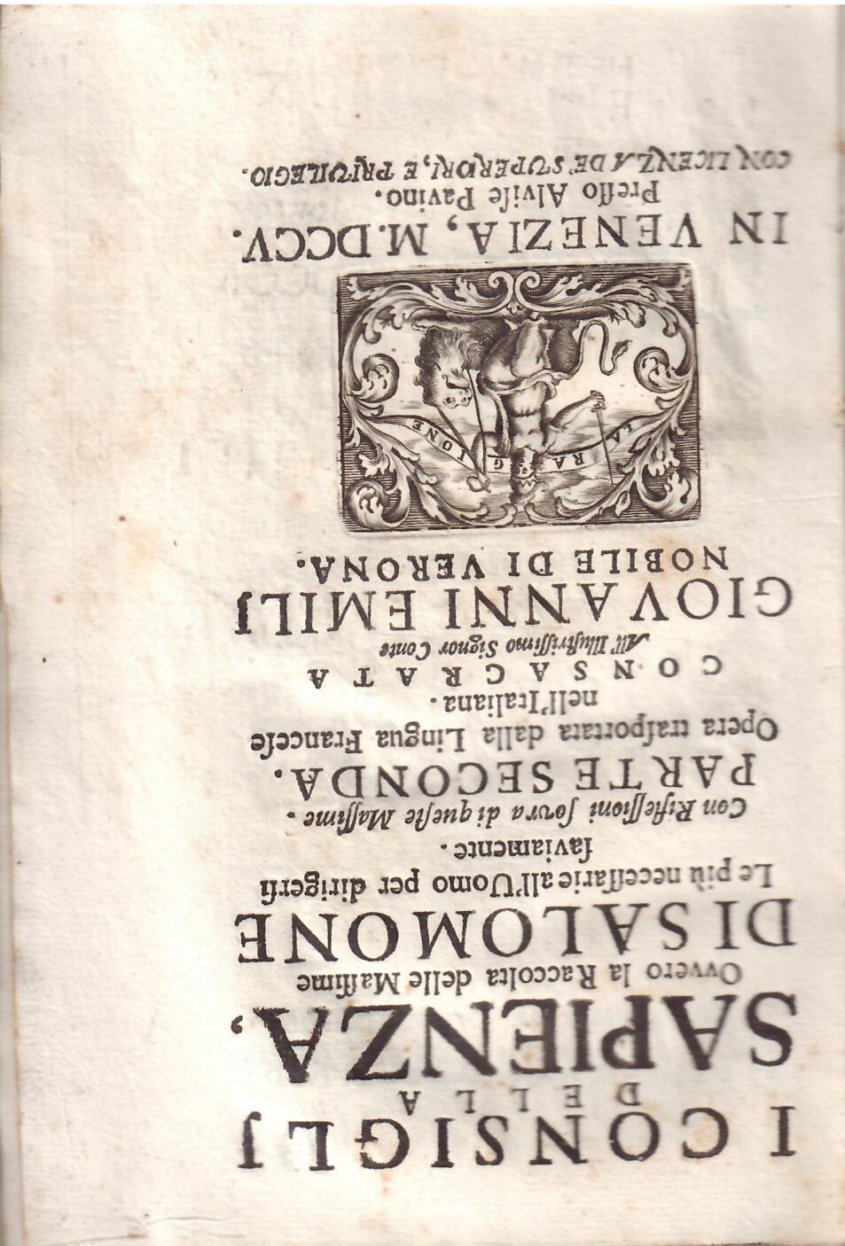 I CONSIGLJ DELLA SAPIENZA OVVERO LA RACCOLTA DELLE MASSIME DI …