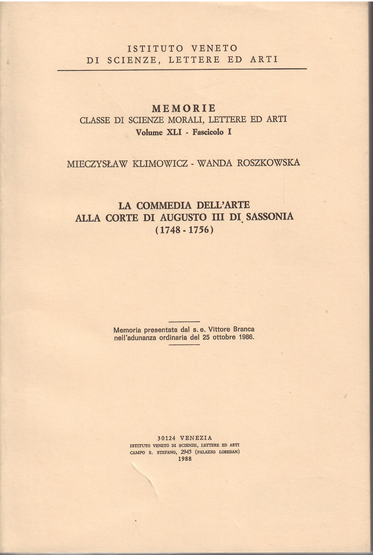 LA COMMEDIA DELL'ARTE ALLA CORTE DI AUGUSTO III DI SASSONI …