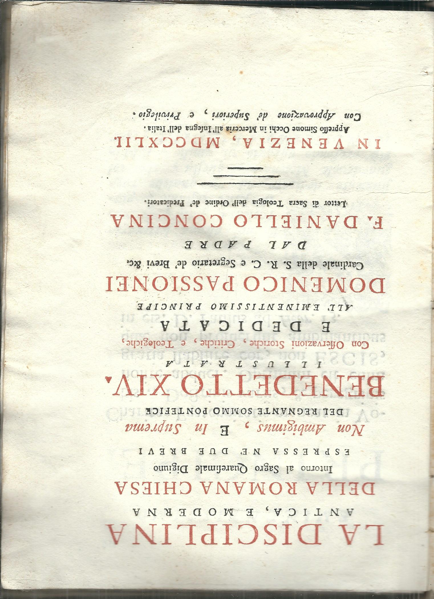 LA DISCIPLINA ANTICA E MODERNA DELLA ROMANA CHIESA