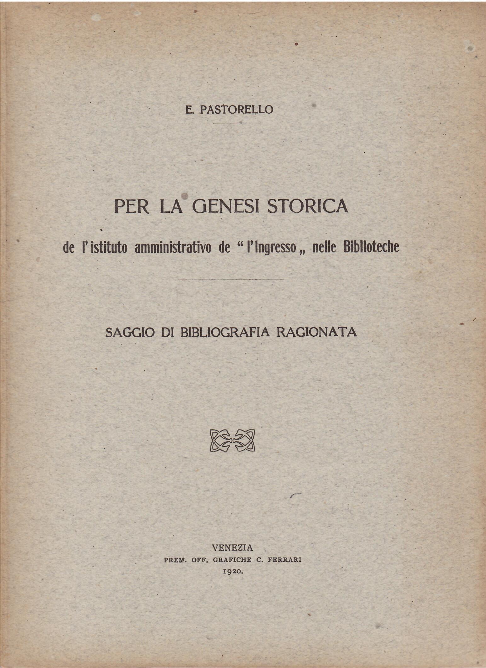 PER LA GENESI STORICA DE L'ISTITUTO AMMINISTRATIVO DE " L'INGRESSO …
