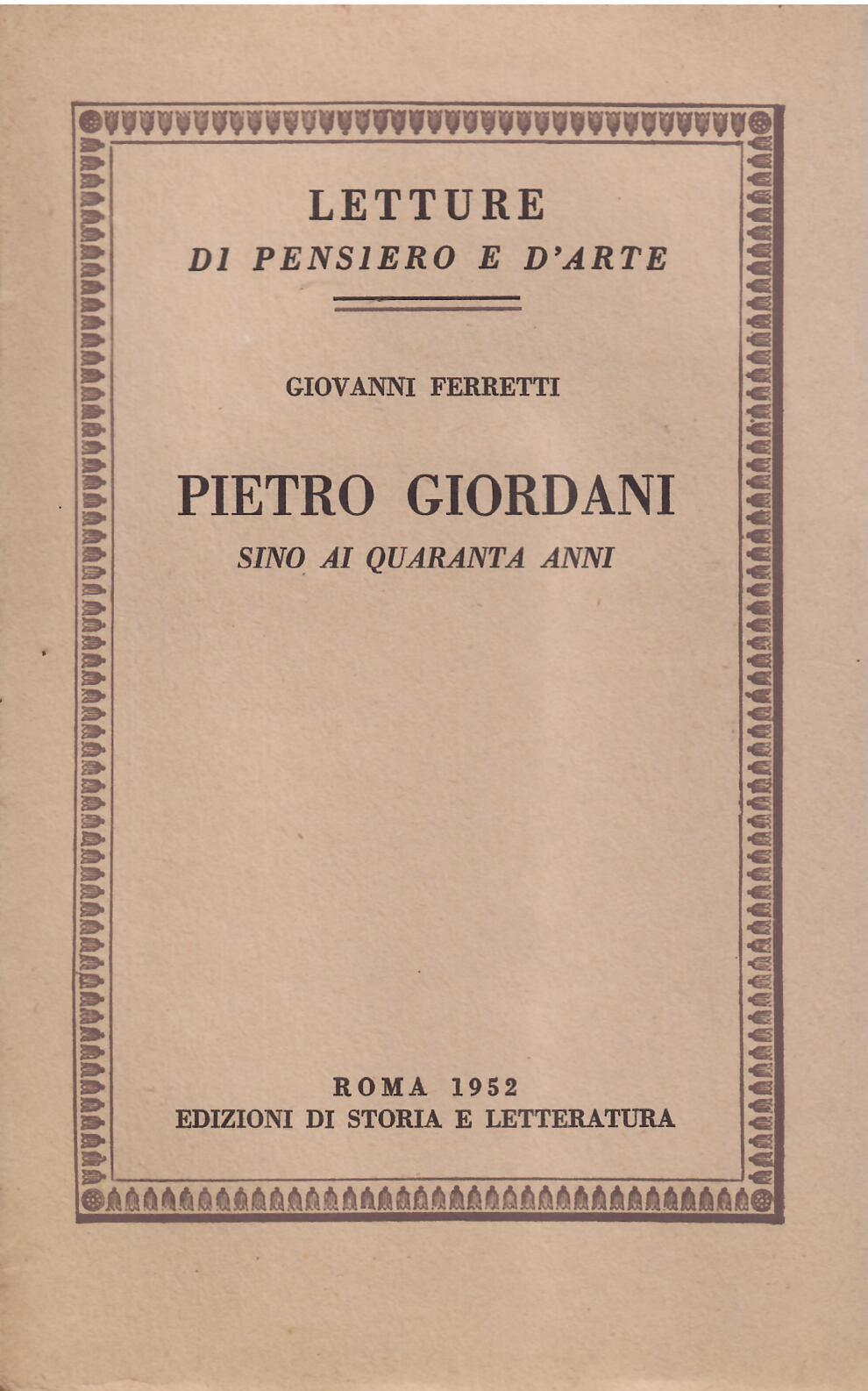 PIETRO GIORDANO SINO AI QUARANTANNI