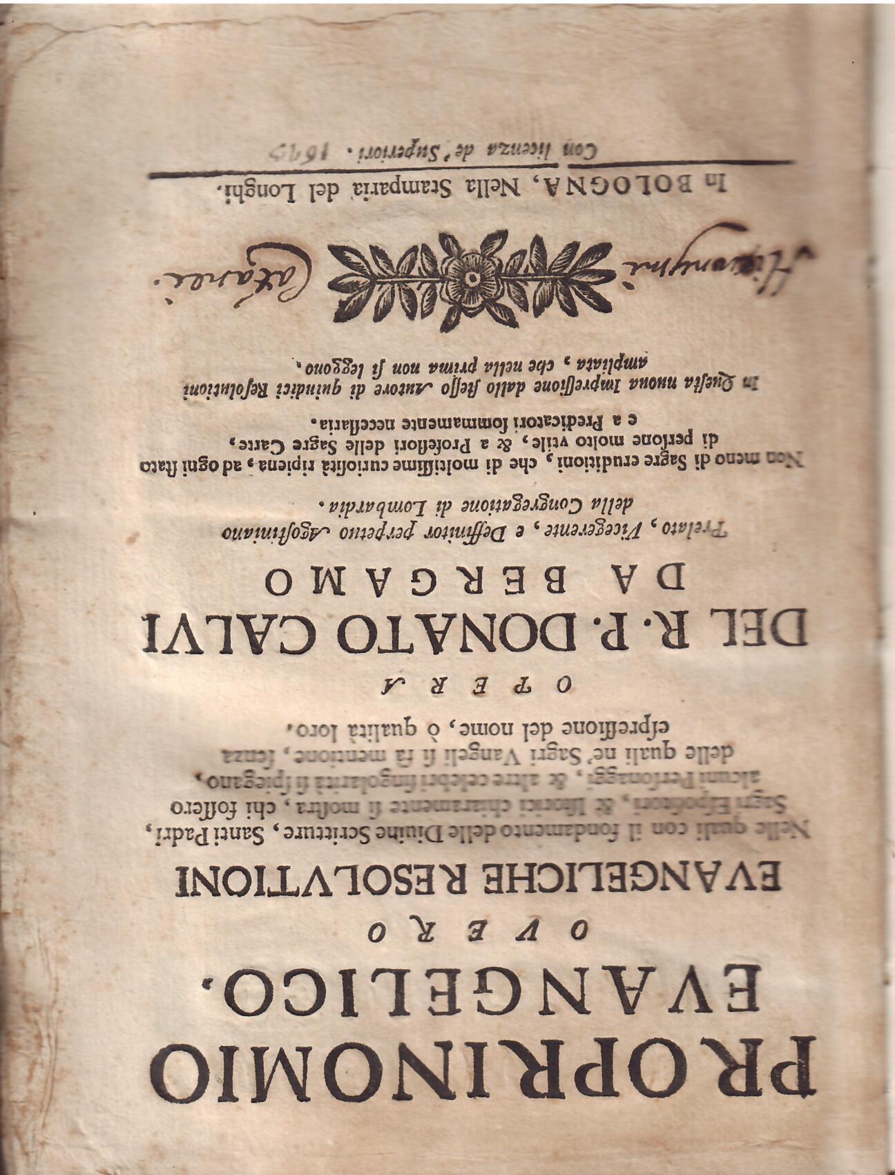 PROPRINOMIO EVANGELICO OVERO EVANGELICHE RESOLUTIONI