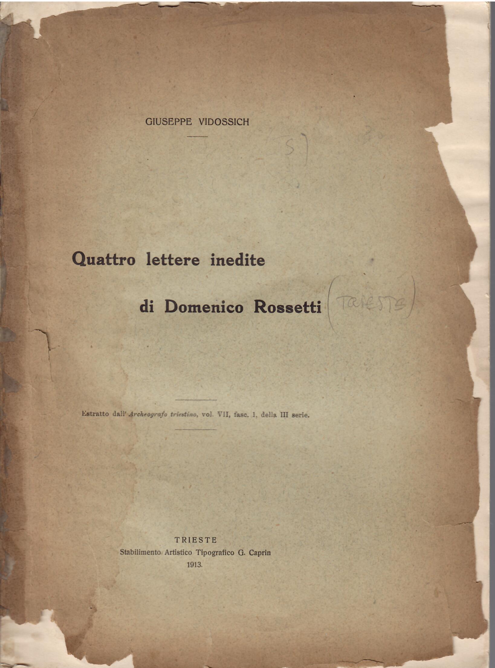 QUATTRO LETTERE INEDITE DI DOMENICO ROSSETTI
