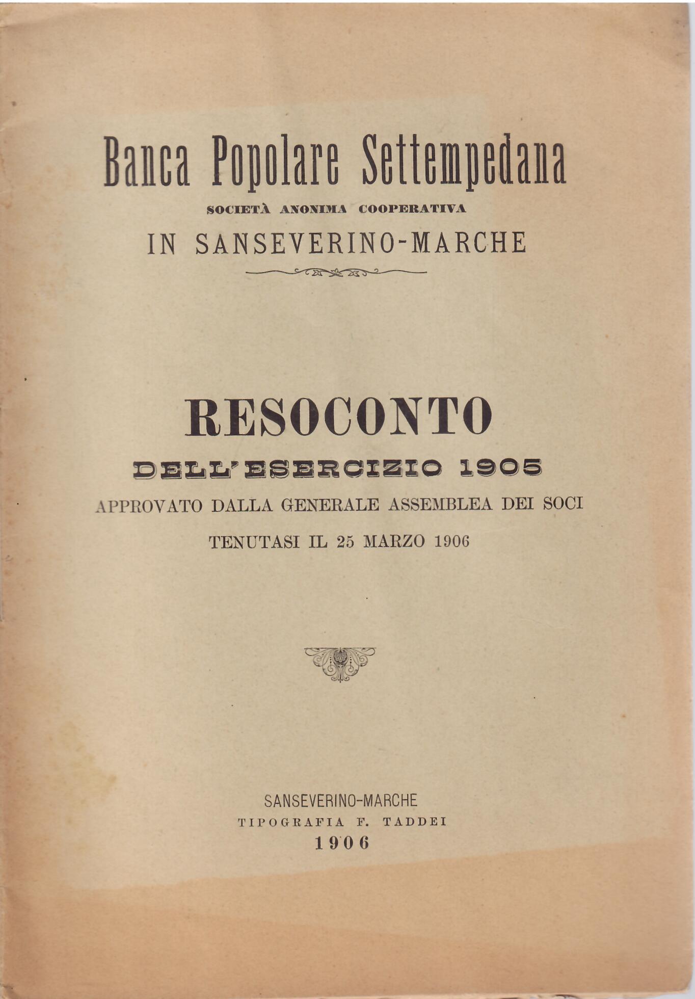 RESOCONTO DELL'ESERCIZIO 1905