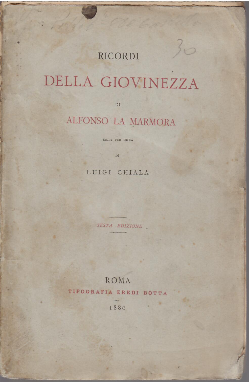 RICORDI DELLA GIOVINEZZA DI ALFONSO LA MARMORA