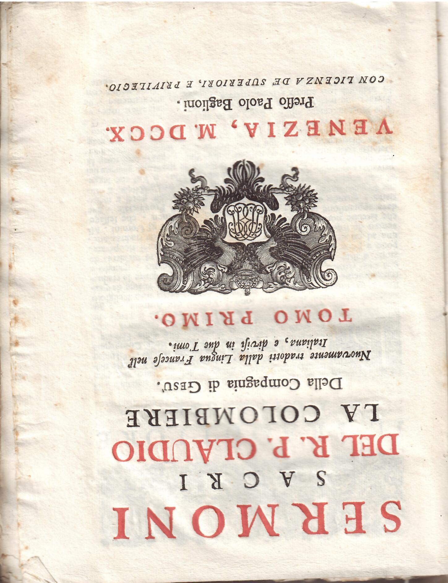 SERMONI SACRI DEL R.P. CLAUDIO COLOMBIERE