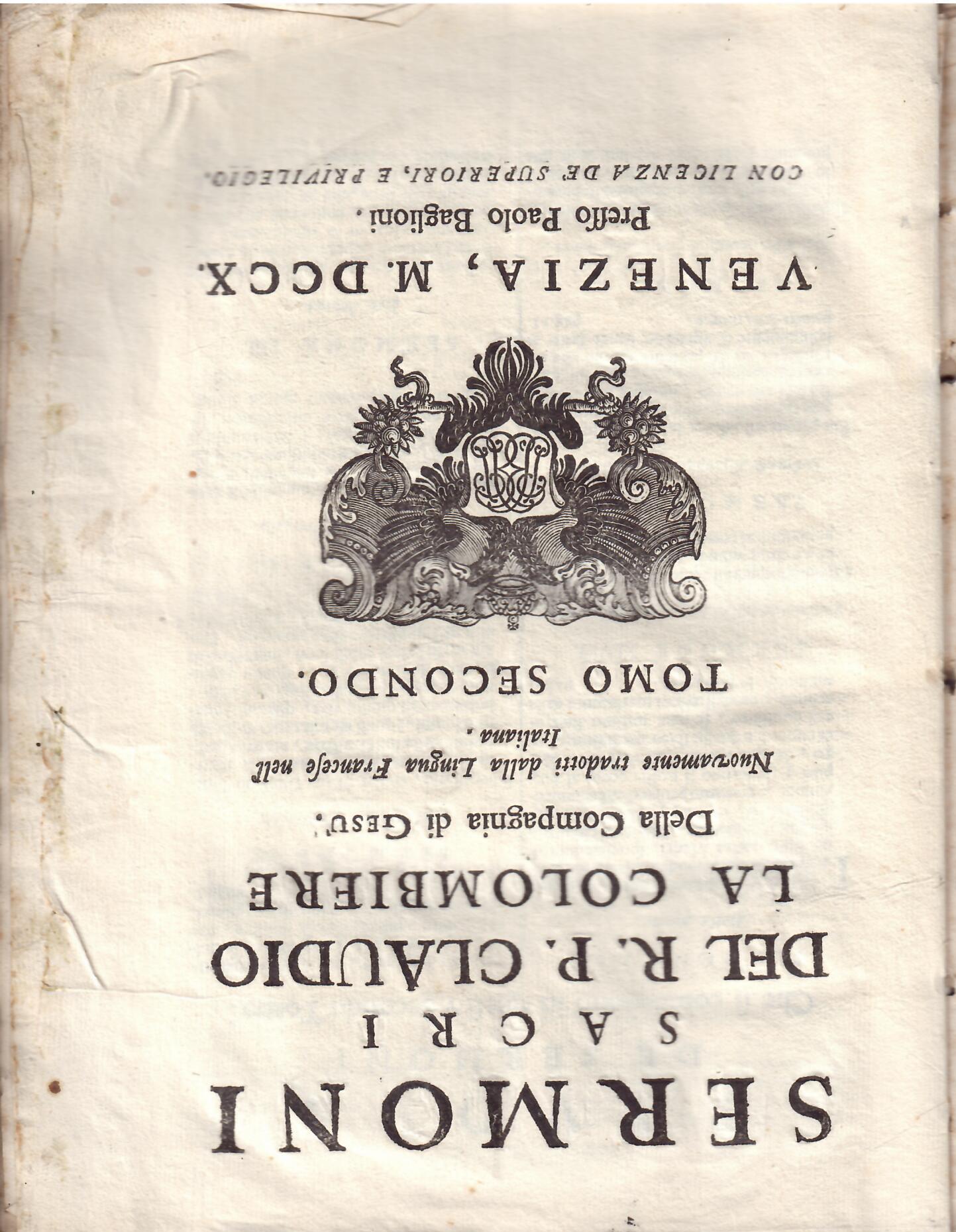 SERMONI SACRI DEL R.P. CLAUDIO LA COLOMBIERE