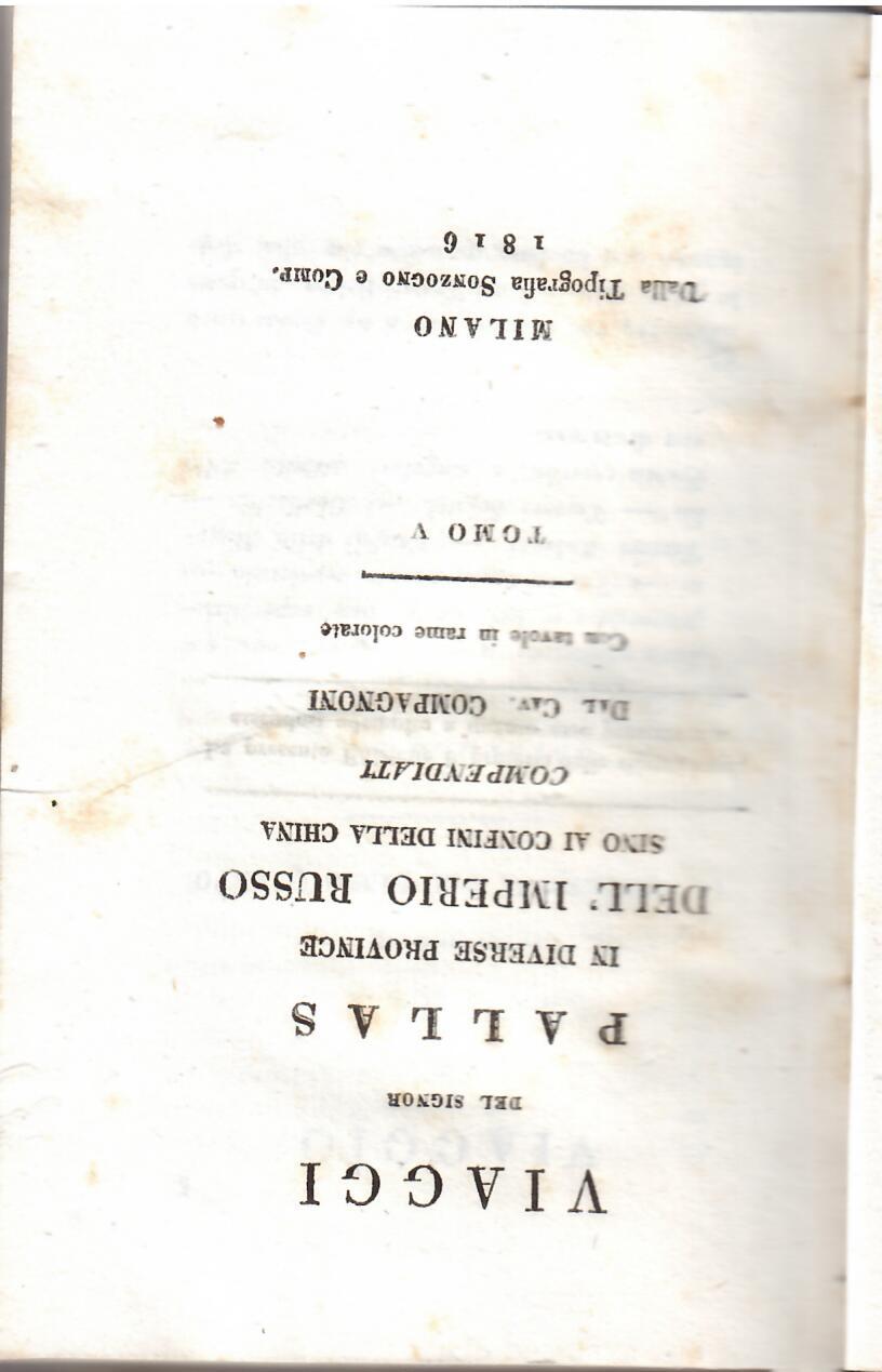 VIAGGIO DEL SIGNOR PALLAS IN DIVERSE PROVINCIE DELL'IMPERIO RUSSO SINO …