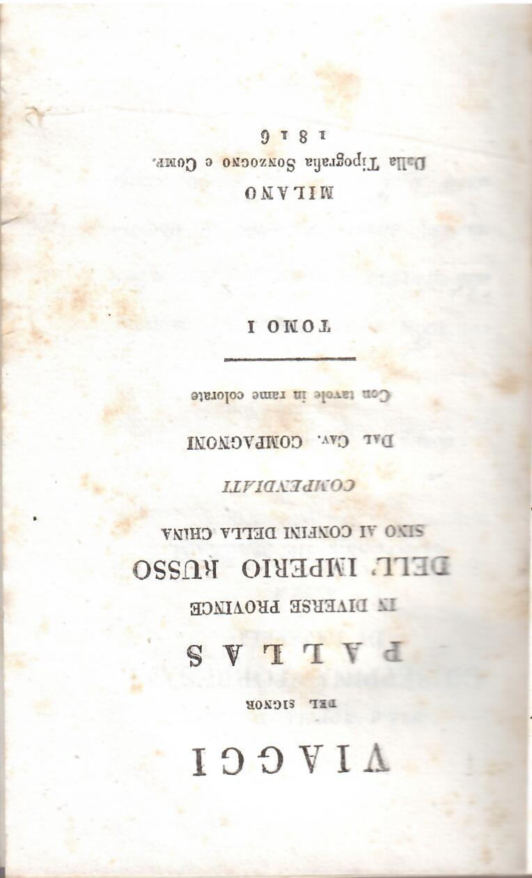 VIAGGIO DEL SIGNOR PALLAS IN DIVERSE PROVINCIE DELL'IMPERIO RUSSO SINO …