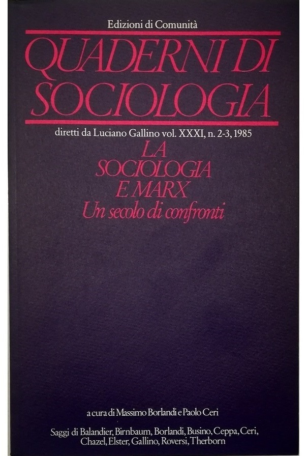 Quaderni di sociologia vol XXXI, n. 2-3, 1985 La sociologia …