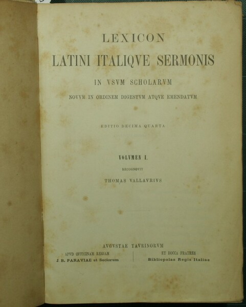 Lexicon latini italique sermonis; Vocabolario italiano-latino