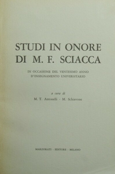 Studi in onore di M.F. Sciacca