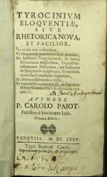 Tyrocinium eloquentiae, sive Rhetorica nova et facilior