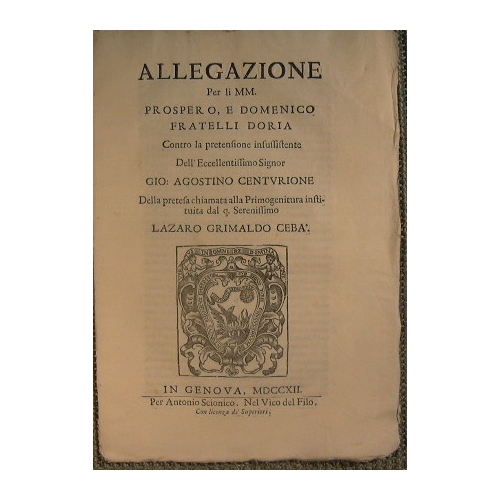 Allegazione per li MM. Prospero, e Domenico Fratelli Doria contro …