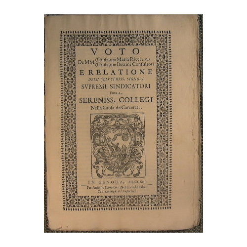 Voto de MM. Gioseppe maria Ricci e Gioseppe Bottini Consultori …