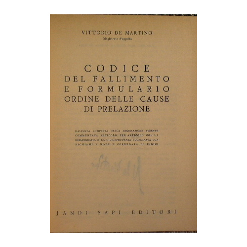 Codice del fallimento e formulario ordine delle cause di prelazione