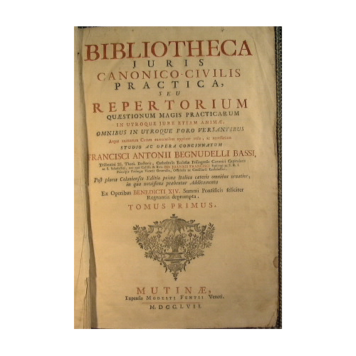 Bibliotheca juris canonico-civilis practica, seu repertorium quaestionum magis practicarum in …