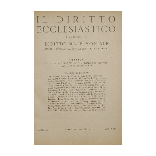 Il diritto ecclesiastico e rassegna di diritto matrimoniale