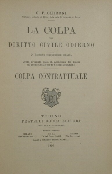 La colpa nel Diritto Civile odierno - Colpa contrattuale