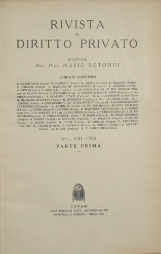 Rivista di Diritto Privato. Vol. VIII - 1938, Parte I …