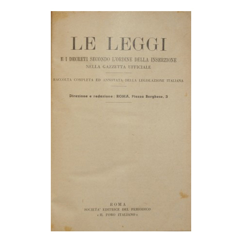 Le leggi e i decreti secondo l'ordine della inserzione nella …