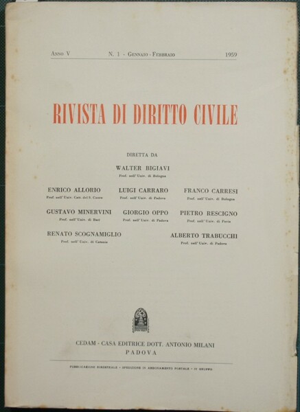 Rivista di Diritto Civile. Anno V - 1959. N. 1 …