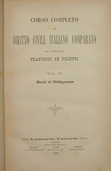 Corso completo di Diritto Civile italiano comparato. Vol. V