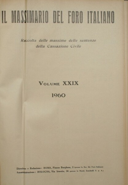 Il massimario del Foro italiano. Vol. XXIX - Anno 1960