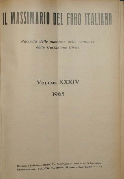 Il massimario del Foro italiano. Vol. XXXIV - Anno 1965