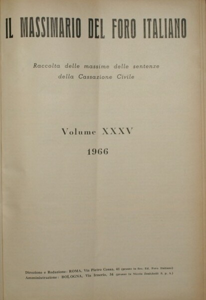 Il massimario del Foro italiano. Vol. XXXV - Anno 1966