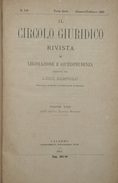 Il circolo giuridico. Anno XXIII - Vol. XXIII