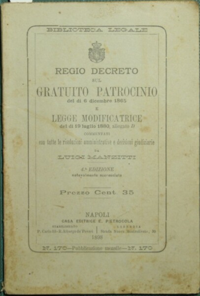 Regio decreto sul gratuito patrocinio del dì 6 dicembre 1865