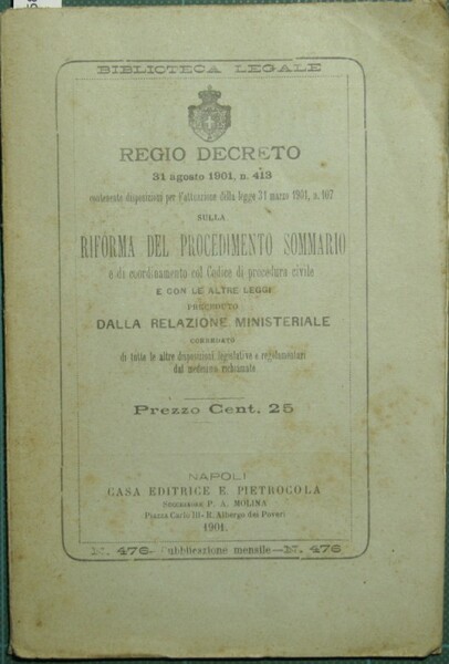 Regio decreto 31 agosto 1901, n. 413 contenente diposizioni per …