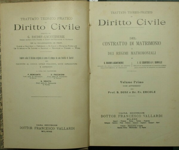 Del contratto di matrimonio o dei regimi matrimoniali. Voll. I
