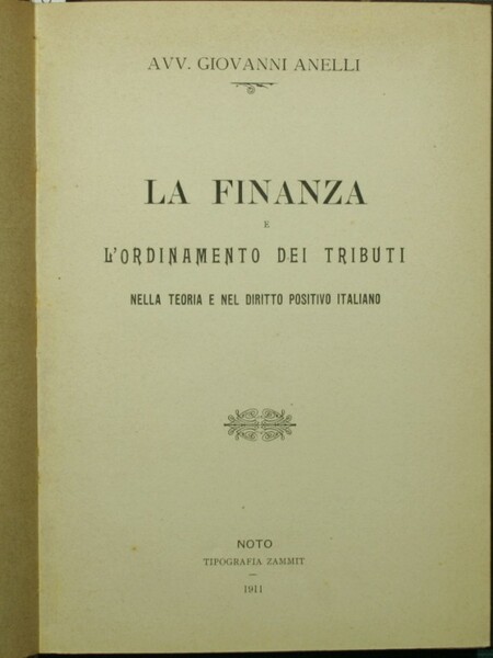 La finanza e l'ordinamento dei tributi