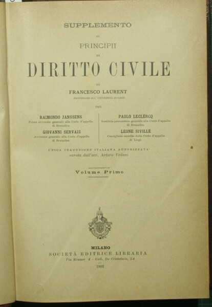 Supplemento ai Principi di diritto civile di Francesco Laurent. Vol. …